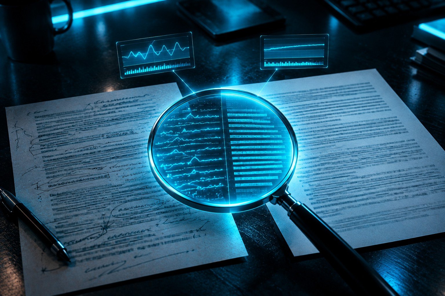 Un document humain et un document généré passent sous la même loupe d'analyse
