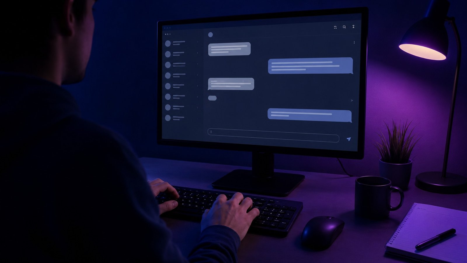 Personne discutant avec un assistant IA sur son ordinateur